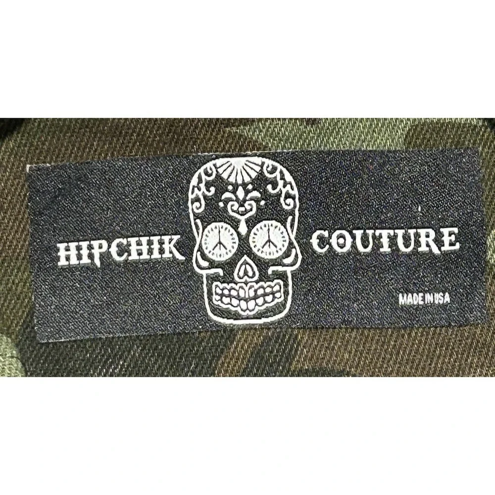Hipchik Couture Jacket Womens 6 Green Camo Big‎ Skull Embellished Crystal Blazer
